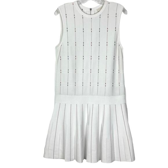 NWOT TED BAKER Dress 3~8 White Red Blue Lornia Stitch Knit Fit&Flare Pleated - Picture 2 of 7